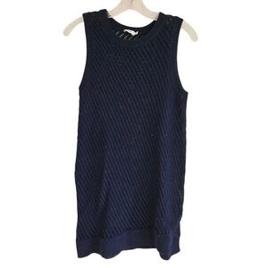 Vince Small‎ Sleeveless Cotton Stitched Long Tunic Open Knit Top Coastal Blue